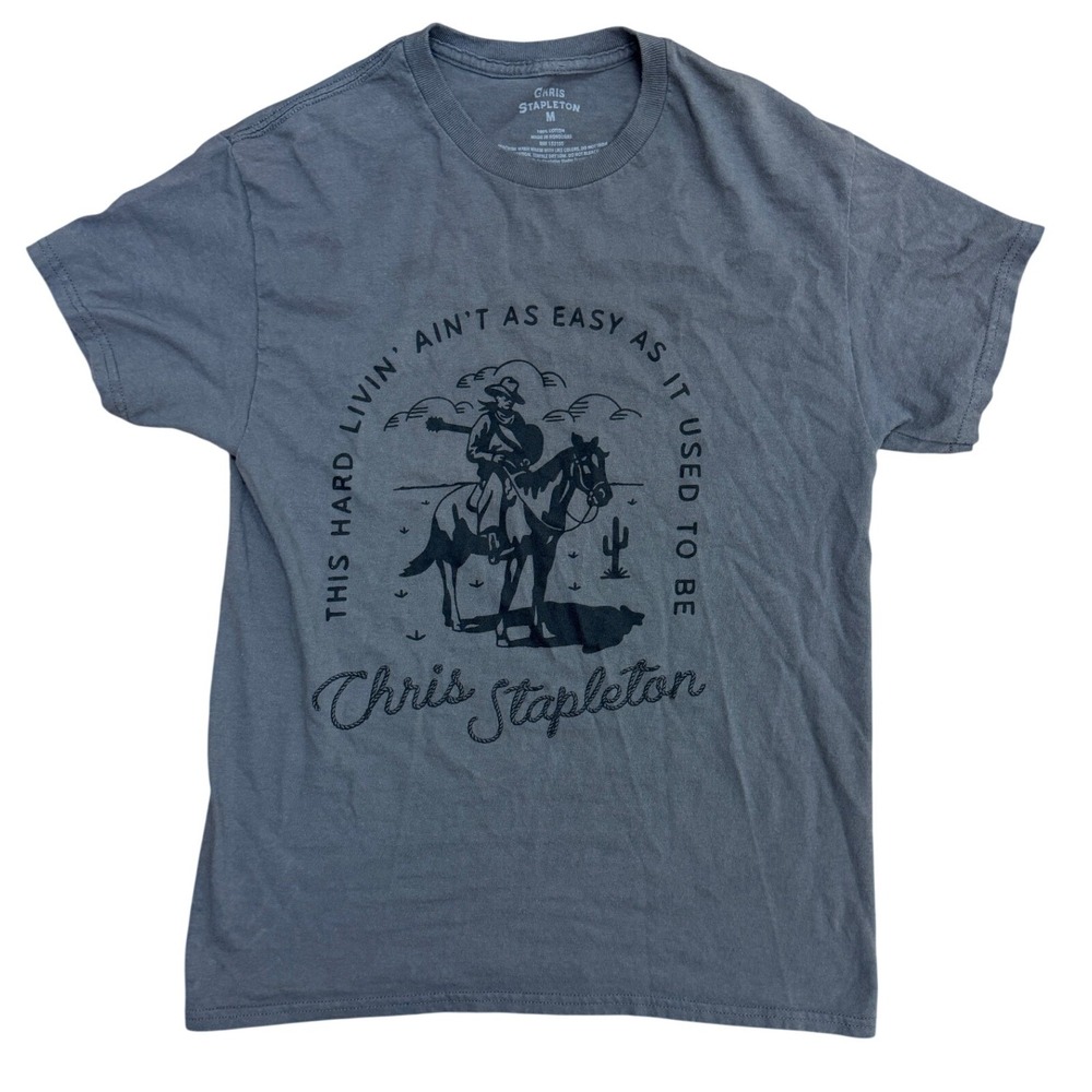 Chris Stapleton Hard Livin Cowboy Graphic TShirt Cotton Medium Gray Country